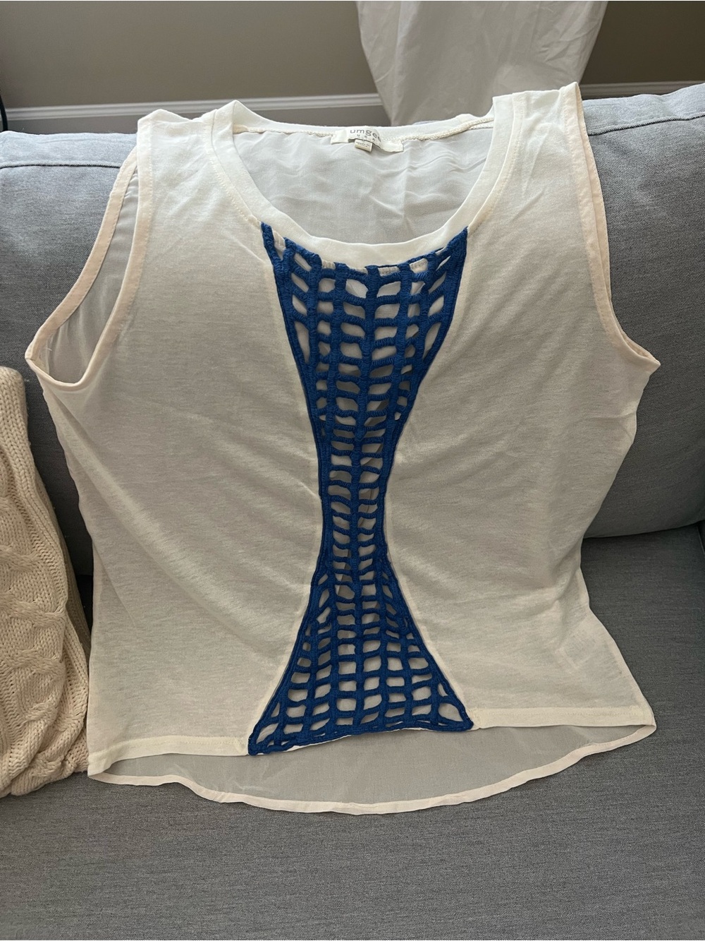 Umgee Tank Top with Blue Crochet Panel